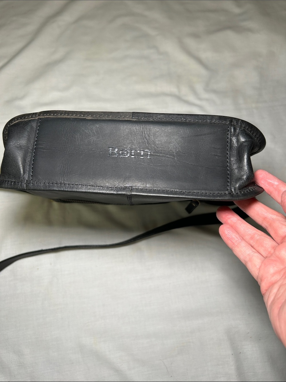 Born‎ Black Leather Crossbody Bag with Gold Accents, Approximately 10.5x9.5 - Picture 3 of 4